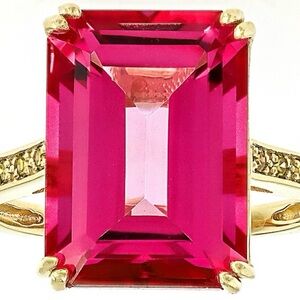 10k Pink Topaz With Yellow Diamond 10k Yellow Gold Ring 7.05ctw